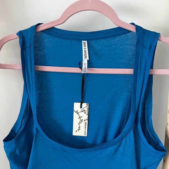 PURE & SIMPLE Blue BACK Draped LONG Tank  TOP 100% Cotton L - Picture 4 of 5